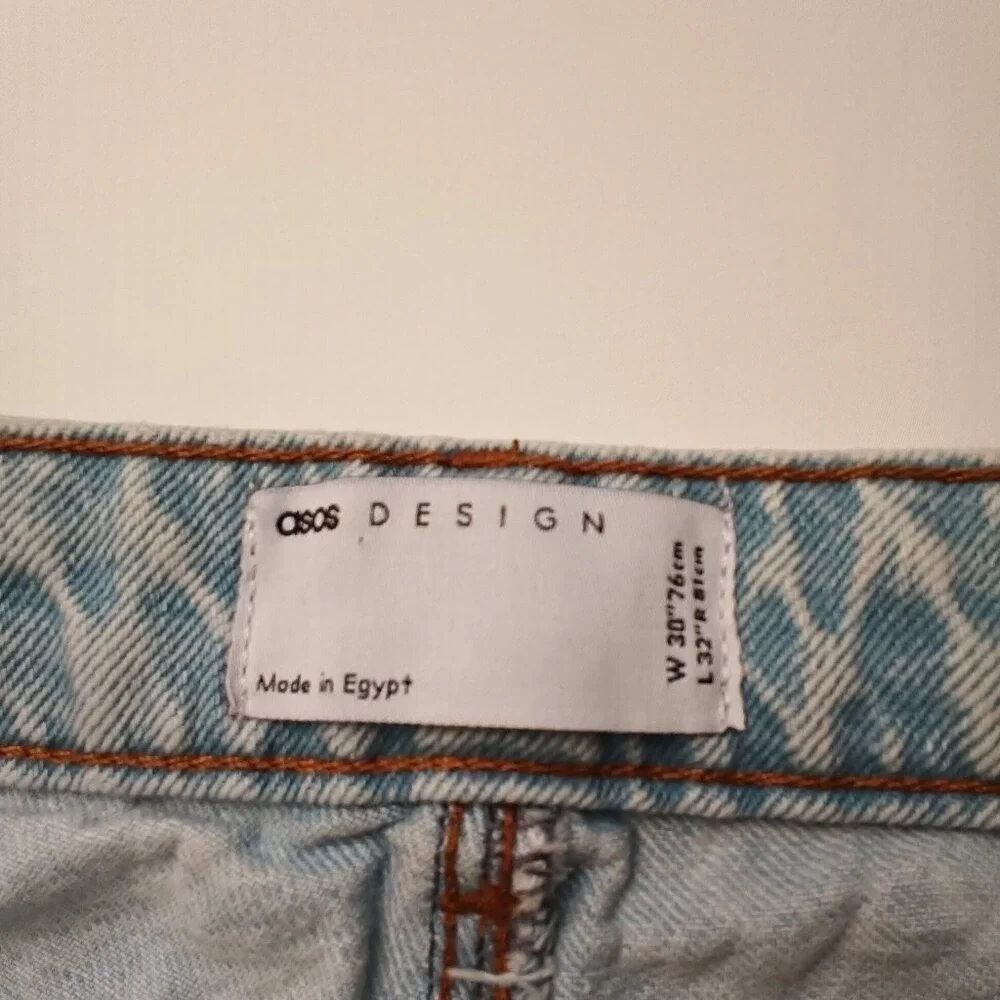 ASOS DESIGN Mens High Rise Straight Leg Light Wash Jeans Size 30x27 Blue Cotton